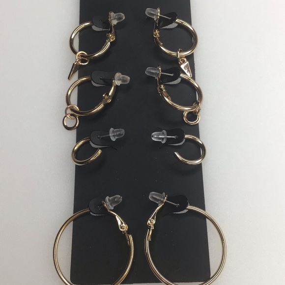 Gold Tone Hoops Set of 4 pairs New - Picture 3 of 3